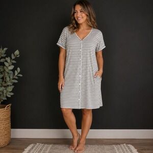 Ekouaer Women's XL Nightgown Gray Sleep Dress Shirt Cozy Buttery Soft Lounge